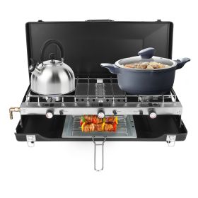 3 Burner Camping Stove 20000 BTU Portable Foldable Propane Stove With Toast Tray Windshield Portable Handle Outdoor Cooking Gas Stove For RV Camp