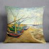 Fishing Boats on the Beach at Saintes-Maries by Van Gogh Cushion