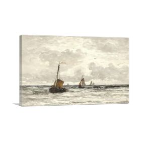 Fishing Boats On The Breakers 1915 (Type: Standard Framed Canvas Print, size: 24" x 16" / 60cm x 40cm (approx))
