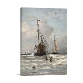 Return Of The Fishing Fleet In Scheveningen 1831 (Type: Standard Framed Canvas Print, size: 16" x 12" / 42cm x 30cm (approx))