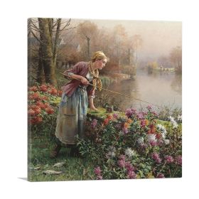 Brittany Girl Fishing (Type: Standard Framed Canvas Print, size: 16" x 16" / 42cm x 42cm (approx))