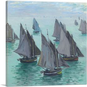 Fishing Boats Calm Sea 1868 (Type: Standard Framed Canvas Print, size: 12" x 12" / 30cm x 30cm (approx))