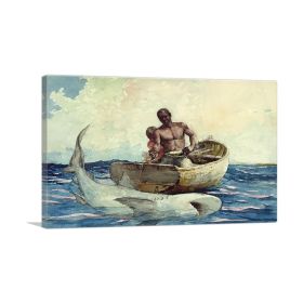 Shark Fishing 1885 (Type: Standard Framed Canvas Print, size: 28" x 20" / 70cm x 50cm (approx))