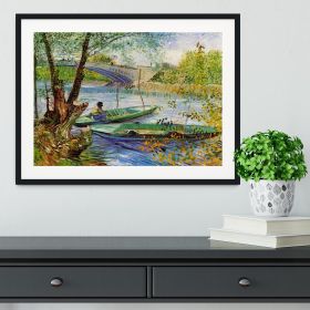 Fishing in Spring by Van Gogh Framed Print (Color: Black/No White Edging, size: 36" x 24" / 90cm x 60cm (approx))