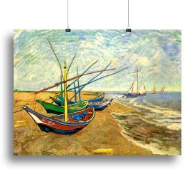 Fishing Boats on the Beach at Saintes-Maries by Van Gogh Canvas Print or Poster (Type: Standard Framed Canvas Print, size: 40" x 26" / 100cm x 65cm (approx))
