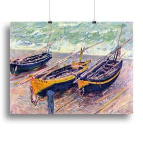 Dock of etretat three fishing boats by Monet Canvas Print or Poster (Type: Standard Framed Canvas Print, size: 3X-Large (40" x 26"))