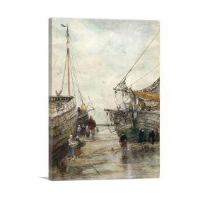 Fishing Boats On The Beach At Ebb Tide 1831 (Type: Standard Framed Canvas Print, size: 12" x 8" / 30cm x 20cm (approx))