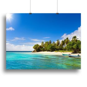 Art Caribbean beach with fishing boat Canvas Print or Poster (Type: Poster Print, size: 40" x 26" / 100cm x 65cm (approx))