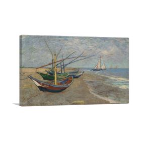 Fishing Boats on the Beach at Saintes-Maries 1888 (Type: Standard Framed Canvas Print, size: 40" x 26" / 100cm x 65cm (approx))