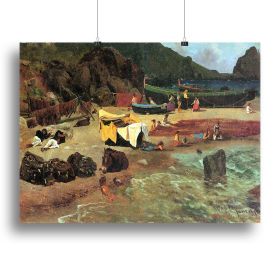 Fishing Boats on Capri by Bierstadt Canvas Print or Poster (Type: Standard Framed Canvas Print, size: 28" x 20" / 70cm x 50cm (approx))