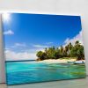 Art Caribbean beach with fishing boat Canvas Print or Poster